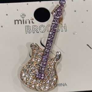 NWT Mint Crystal Electric Guitar Musical Brooch Pin - Purple